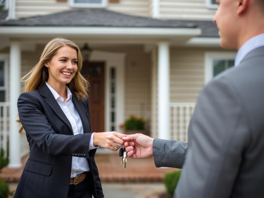 Real estate agent handing over keys for a house