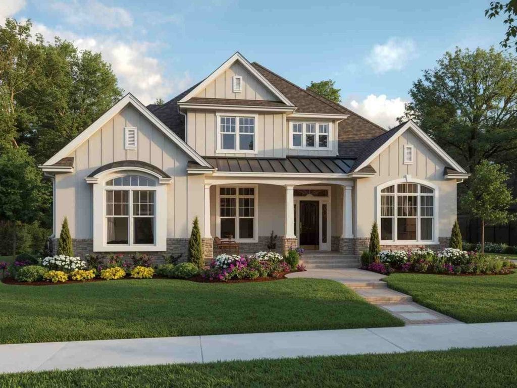 Beautiful home exterior with fresh landscaping